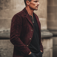 Men's Classic Dark Red Button Suede Jacket MTA0829K2U