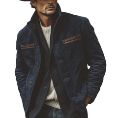 Men's Classic Retro Western Style Stand-up Collar Faux Suede Jacket MTA2485K7K