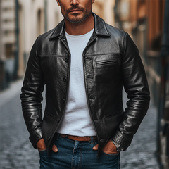 Men's Solid Color Retro Lapel Button PU Jacket MTA0431L2X