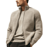 Men's Business Casual Stand-collar Striped Textured Zip-up Knit Cardigan MTA2692K4U