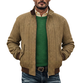 Men's Retro Houndstooth Stand Collar Zip-Up Jacket MTA0646K6X