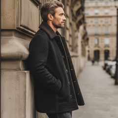 Men's Classic Button-down Suede Fleece-lined Mid-length Coat MTA3157J5U