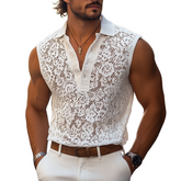 Men's Fashion Lace Lapel Sleeveless Casual Tank Top MTA1217E3Z