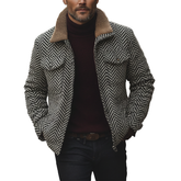 Men's Retro Herringbone Faux Wool Fleece Patchwork Jacket MTA0336K1P