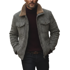 Men's Retro Herringbone Faux Wool Fleece Patchwork Jacket MTA0336K1P