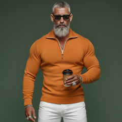 Men's Fashionable Casual Rugged Style Collared Zip-up Slim Fit Sweater MTA2797K6K