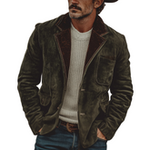 Men's Classic Retro Western-style Collar With Velvet Trim, Single-breasted Faux Suede Blazer MTA2489K7K