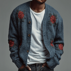 Men's Retro Casual Knitted Floral Embroidered Button Cardigan MTA2970K6TO