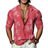 Men's Floral Henley Collar Long Sleeve T-shirt MTA3022G0Z