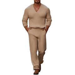Men's Winter Retro Cotton Yarn Knit Sweater And Trousers Set MTA0165K2P