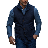 Men's Winter Retro Twill Faux Wool Button Vest MTA2867K9P