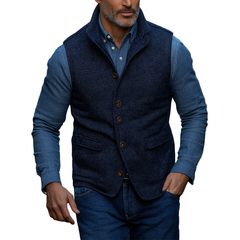 Men's Winter Retro Twill Faux Wool Button Vest MTA2867K9P