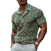 Men's Fashion Leopard Print Knitted Short-sleeved Polo Shirt MTA0754F7Y
