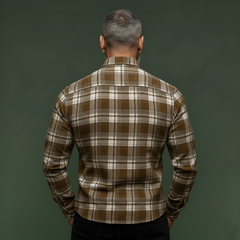 Men's Classic Casual Stand Collar Plaid Brushed Cotton Blend Long-Sleeve Shirt MTA2815K1K