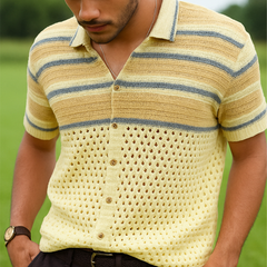 Men's Summer Fashion Colorblock Knitted Short Sleeve Shirt MTA0433F4U