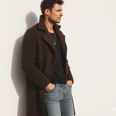 Men's Urban Chocolate-Colored Buttoned Knitted Coat MTA1743K8U