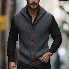 Men's Winter Retro Cotton Yarn Knit Hooded Button Vest MTA2875K4P