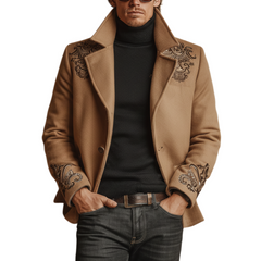 Men's Classic Retro Lapel Embroidered Faux Wool Jacket MTA0663K9K