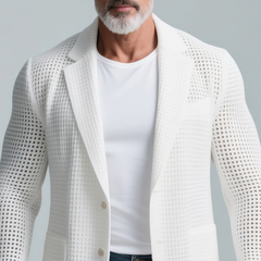 Men's Solid Knit Notch Lapel Two Buttons Casual Blazer MTA2451G5Z