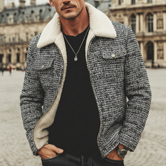 Men's Classic Tweed Warm Faux Lambswool Lined Zip-Up Jacket MTA1328K9U