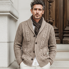 Men's Classic Khaki Cable Knit Jacquard Cardigan MTA2484K6U