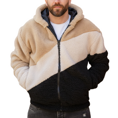 Men's Classic Color Block Faux Lambswool Zip-Up Hooded Jacket MTA1106K7U