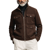 Men's Classic Light Business Stand Collar Multi-Pocket Faux Suede Jacket MTA0487K5K