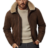 Men's Retro Lapel Faux Fur Patchwork Suede Jacket MTA1566K1X