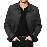 Men's Urban Dark Grey Waffle Texture Button Jacket MTA1321K5U