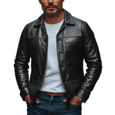 Men's Solid Color Retro Lapel Button PU Jacket MTA0431L2X