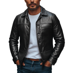 Men's Solid Color Retro Lapel Button PU Jacket MTA0431L2X