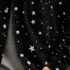 Men's Winter Retro Star Print Velvet Hooded Jacket MTA1085K9P