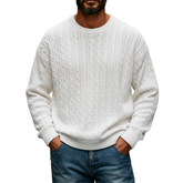 Men's Retro Solid Color Cable Knit Crew Neck Long Sleeve Sweater MTA0198K3X