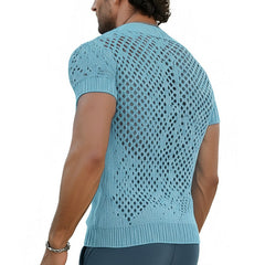 【24-hour shipping out】Men's Summer Fashion V-neck Knitted Mesh Breathable T-shirt MTA0240D7U