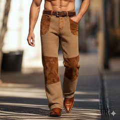 Men's Retro Faux Leather And Faux Suede Patchwork Casual Trousers MTA2581K7P