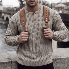 Men's Urban Two-Button Henley Collar Textured Knit Sweater MTA1450K1U