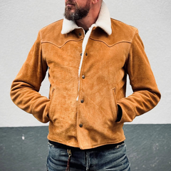 Men's Retro Solid Color Patchwork Faux Suede Lapel Button Jacket MTA0195L2X