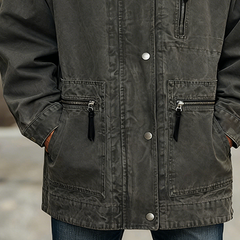 Men's Retro Washed Collar Patchwork Button Mid-Length Coat MTA2127K8X