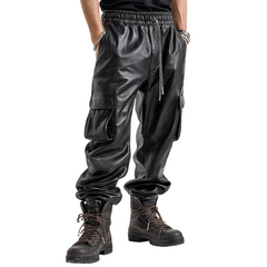 Men's Retro Casual PU Leather Cargo Pants MTA2242K8TO