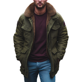 Men's Winter Retro Twill Cotton Fur Lined Mid-Length Jacket MTA1543K6P