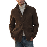 Men's Classic Retro Stand-up Collar Faux Suede Jacket MTA0132K1K