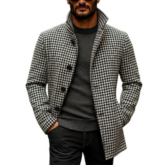 Men's Houndstooth Lapel Button-down Mid-length Coat MTA0101K1X