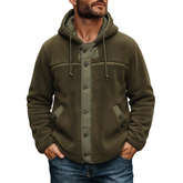 Men's Solid Color Fleece Patchwork Hoodie Button Jacket MTA1919K5X