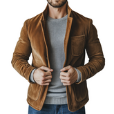 Men's Retro Casual Faux Suede Stand Collar Jacket MTA1006K1TO