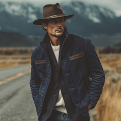 Men's Classic Retro Western Style Stand-up Collar Faux Suede Jacket MTA2485K7K