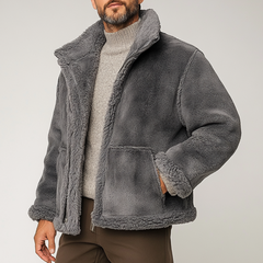 Men's Retro Western Cowboy Style Solid Color Fleece Collar Jacket MTA1591K3X