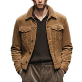 Men's Classic Camel Brown Corduroy Button-Up Jacket MTA0638K0U