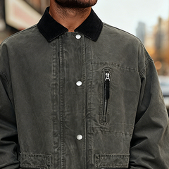 Men's Retro Washed Collar Patchwork Button Mid-Length Coat MTA2127K8X