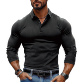 Men's Striped Textured Basic Elastic Long-sleeved POLO Shirt MTA1139J2X