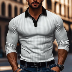 Men's Knitted Contrast Striped Long-sleeved POLO Shirt MTA1172J2X